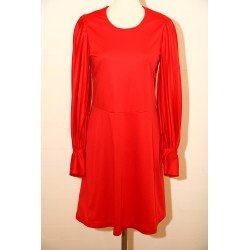 Rød 70'er kjole med plisserede ærmer-S
