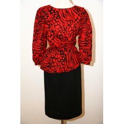 80'er kjole med rød/sort overdel-M