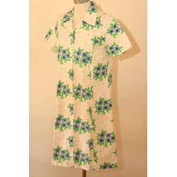 Hvid, blomstret 70'er kjole-M